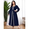 thumbnail image 2 of AURA Women Plus Size Muslim Long Sleeve Maxi Dress Elegant Lace Patchwork Belt Dress, 2 of 10