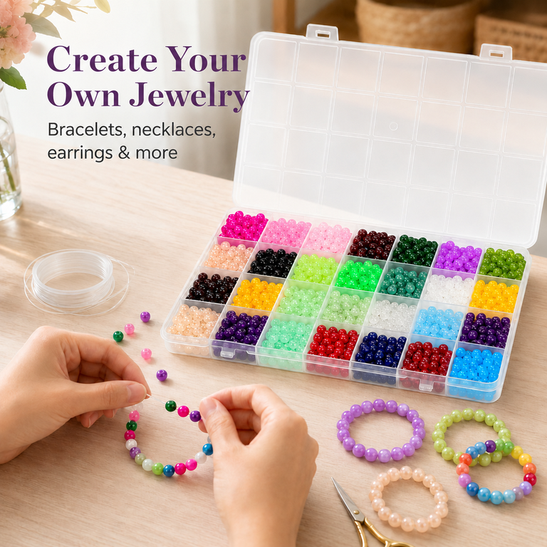 klower beads Kabuer Glass Bead for Jewelry Making, 28 Colors 6mm Crystal Beads for Bracelets for Beginners, 1400 Pcs, Women's, Size: 6 mm