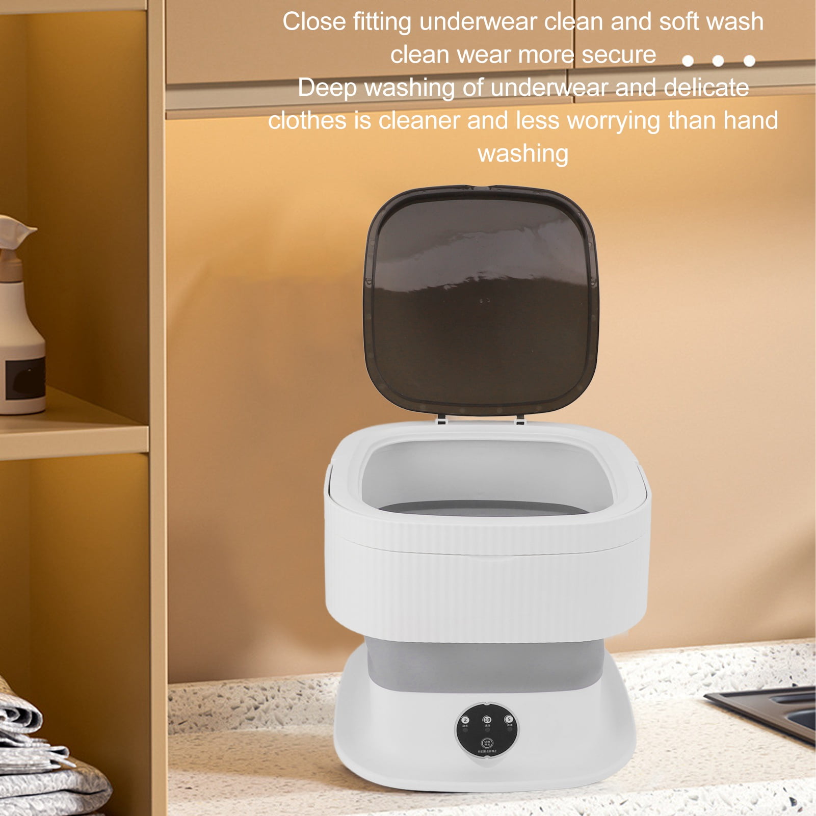 Rupoun Portable Washing Machine 40W Mini Foldable Laundry Machine 10L Large Capacity 2.64 Gallon Underwear Washer for Dorm Hotel Travel Grey (12.2 x 12.2 x 6.3 inches / 31 x 31 x 16 cm)