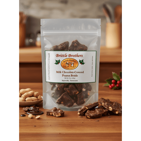 Brittle Brothers - Chocolate Covered Peanut Brittle - 7 oz. Bag - Nashville Whiskey Bourbon Peanut Brittle Pecan Cashew Candy Snack Mothers Day Fathers Christmas Valentines Day Graduation Corporate G