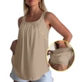thumbnail image 4 of Summer Tank Tops for Women Loose Fit Pleated Sleeveless Top Square Neck Camisole Tank Tops with Built in Bra Basic Shirts Curved Hem Flowy Cute Beach Vacation Outfits Khaki L, 4 of 9