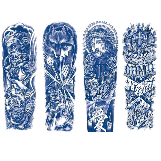 4PCS Jesús Dios León Manga de brazo completo Tatuaje Pegatinas Cruz Tatuajes semipermanentes