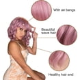 thumbnail image 5 of El aire rizado ondulado rosado golpea los bollos de pelo corto de las mujeres, peluca rosa púrpura ondas rizadas hasta los hombros cabello artificial niñas peluca de siete colores, 5 of 5