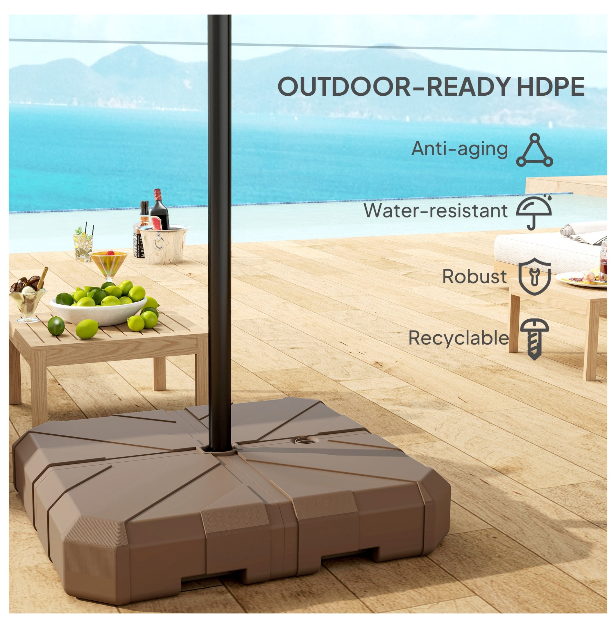 Square Patio Umbrella Base, Cantilever Offset Umbrella Base Heavy Duty Outdoor Umbrella Stand Base, Filled Up to 143lbs with Stand or 130lbs with Water for Garden Poolside, Brown