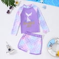 thumbnail image 5 of Girls Rash Guard Two Piece Swimsuit - Long Sleeve Bathing Suit with UPF 50+ Sun Protection Full Length Pants Scale Print Swimwear for Kids Ages 3-8(Purple2/5Y), 5 of 9