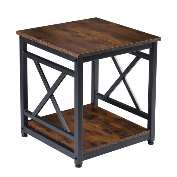 Mesa auxiliar KSWIN Industrial de 2 niveles, 45 x 45 x 51 cm, rústica
