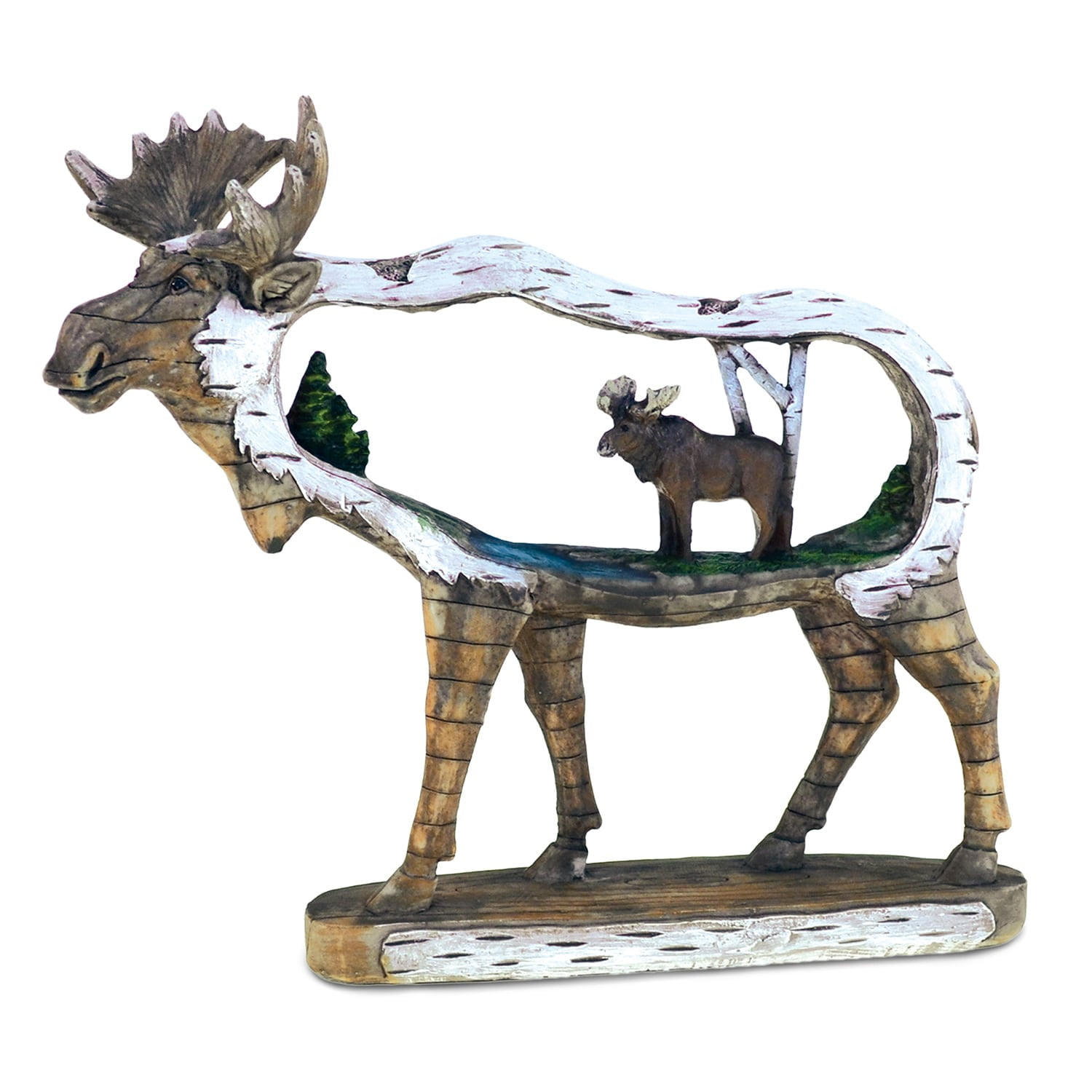 Puzzled Elegant Dual Moose Animal Figure The Wild Snow Wooden
