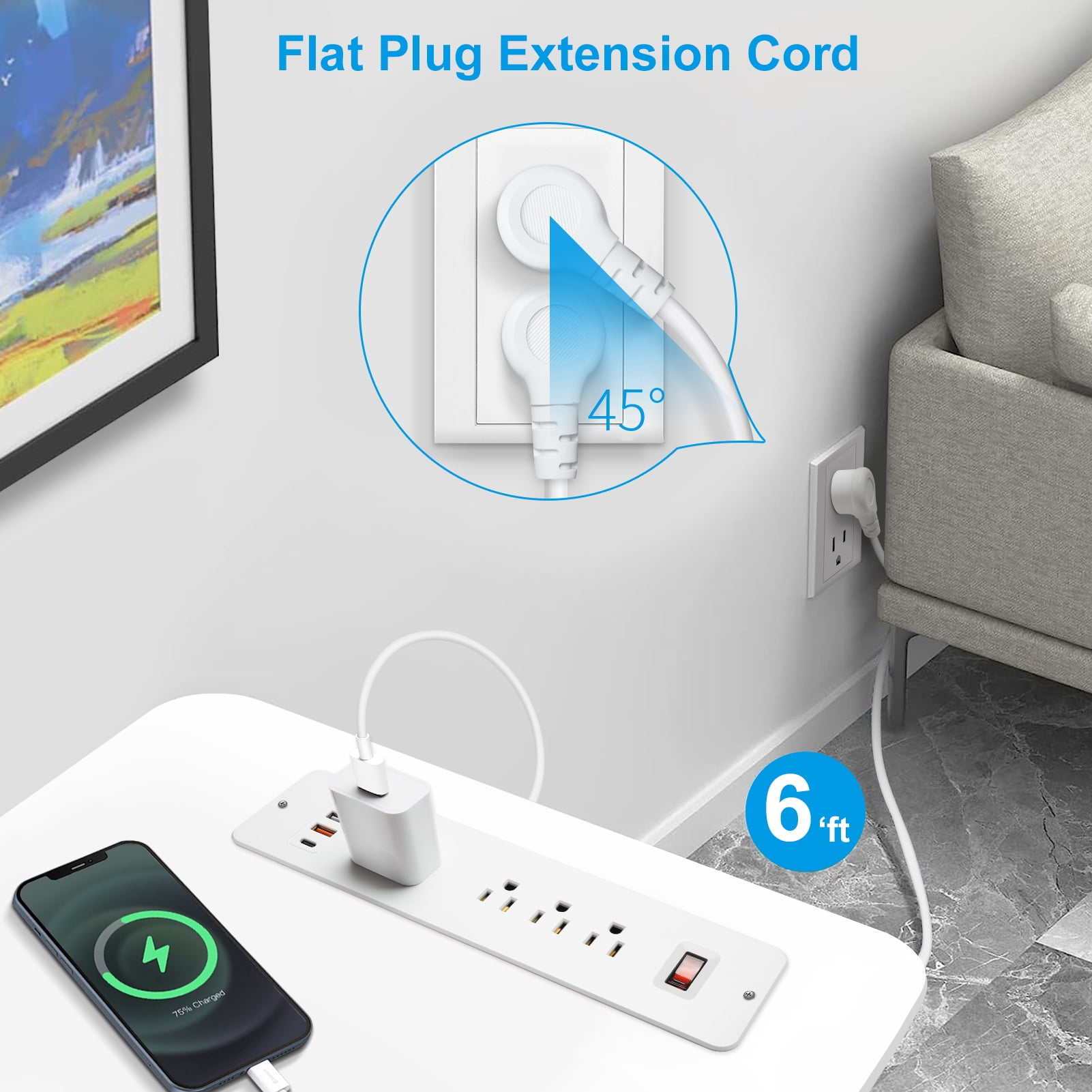 8 Outlets Double Side Recessed Power Strip with USB C PD 20W, Flush Mount Fast Charge Desktop Power Extender Built in Under Desk Multiple Power Outlets Flat Plug for Furniture Table Conference