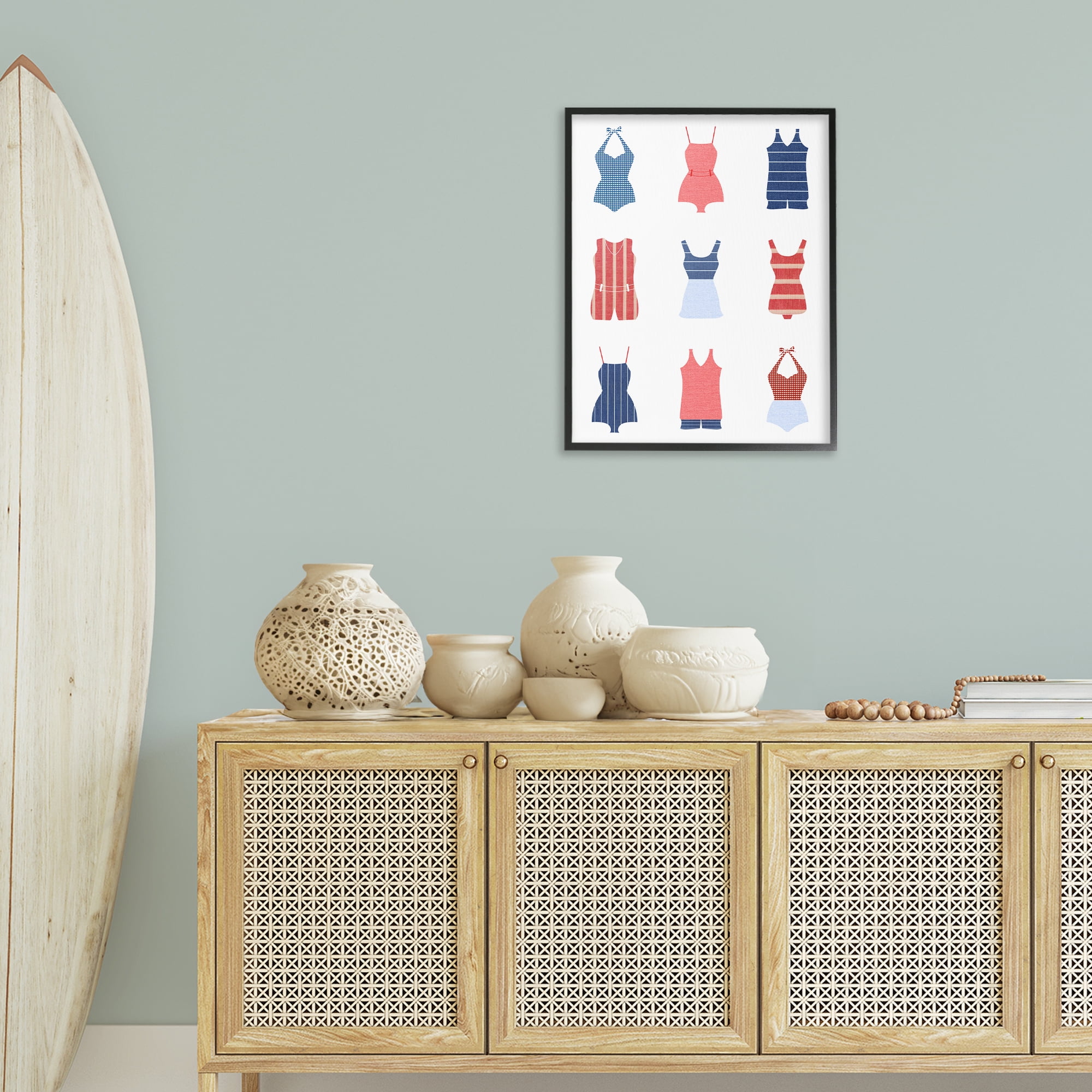 Stupell Industries Various Beach Swimsuits Beauty & Fashion Painting Black Framed Art Print Wall Art, 24 x 30