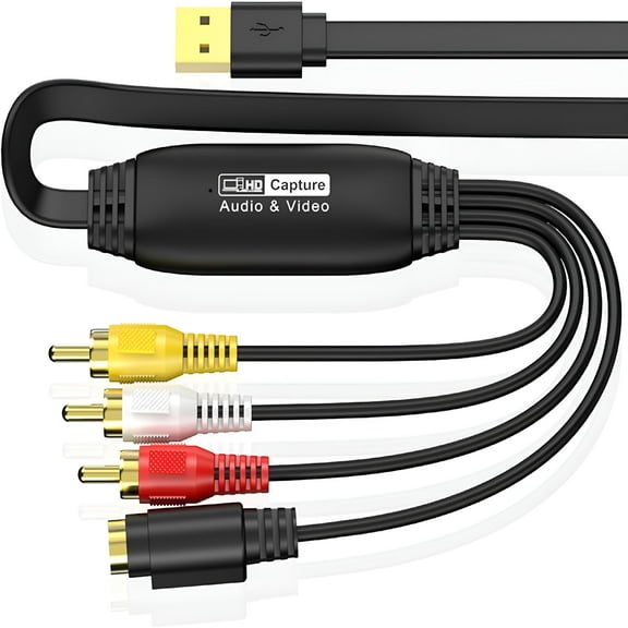 GJX VHS to Digital Converter, USB 2.0 Video Audio Capture Card, RCA to USB Converter, TV Old VHS Mini DV Hi8 DVD VCR to Digital Converter
