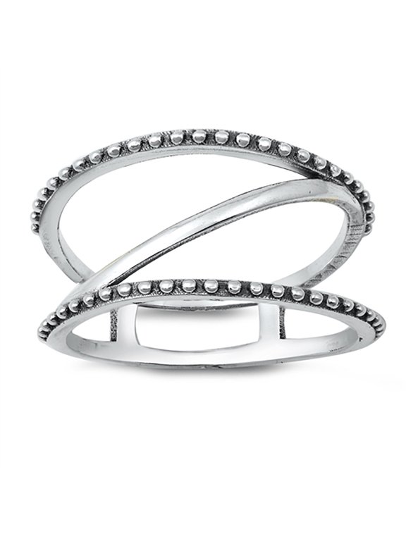 Beaded Cage Oxidized Sterling Silver Ring Size 5