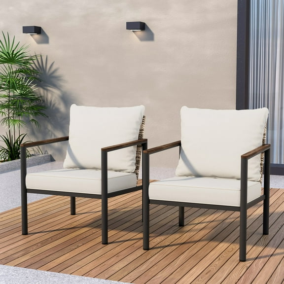 GAZEBETER Outdoor Aluminum Club Chairs,Aluminum Patio Armchair Set of 2,2 PCS All-Weather Outdoor Modern Metal Single Sofa Chair with Cushions,Beige