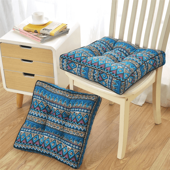Panpaddle Bohemian Patio Floor Cushion, Thick Square Floor Pillow, Meditation Yoga Cushion for Garden, Patio, Home, Backyard, Office Use, 19.7"x19.7"x4", 1 Pack, Blue