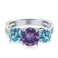 thumbnail image 3 of Gem Stone King 2.10 Cttw 925 Sterling Silver Purple Amethyst and Swiss Blue Topaz 3-Stone Engagement Ring | Three Stone Wedding Anniversary Promise Ring for Women (Size 8), 3 of 3
