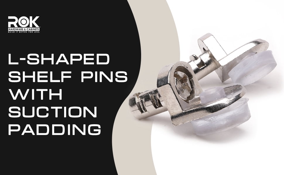 100 Pack 5mm L-Shaped Shelf Pins with Suction Pad – Easy Lock Cabinet Shelf Supports – Heavy Duty Nickel Plated Pegs for Glass and Wood Shelves