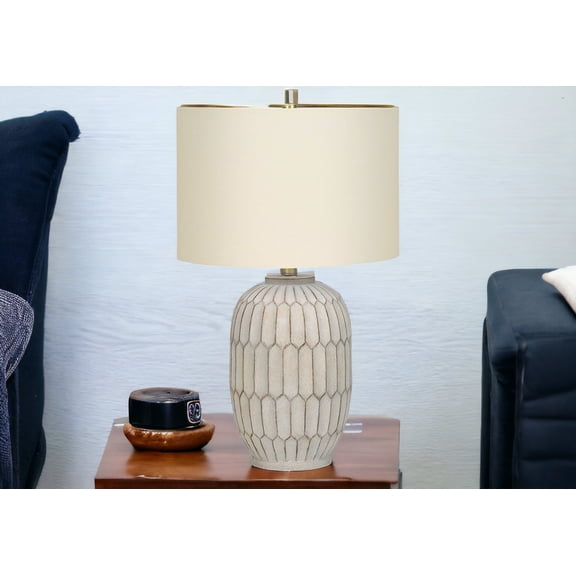 24" Cream Geometric Table Lamp With Cream Drum Shade