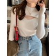 thumbnail image 1 of AOSSVIAO 2024 suéter de punto con cuello alto calado, jerséis acanalados, suéteres básicos de otoño e invierno para mujer, Tops suaves y cálidos, 1 of 4