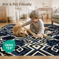 thumbnail image 4 of ODIKA Navy Interlocking Motif Geometric Contemporary Abstract Large for Queen Size Bedroom, Under Bed, Master , Foldable Easy Care, 4 of 7