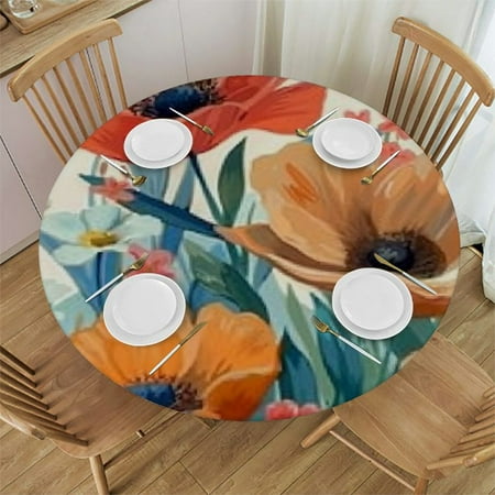 

nygtbtfer Magical Flower Round Fitted Tablecloth with Elastic Edge Dreamy Flower Round Table Cover Home Decorative Tablecloth for Table Fit for Round Tables 31 -35
