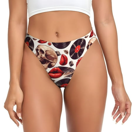 Sigee record lips Skull for Women s G-String Panty  Low Rise  Soft Lace Perfect for Everyday Wear or Special Occasions-Large