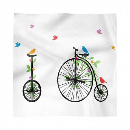

Decorative Napkins Set of 4 Bicycle Flying Birds and Flowers on Old Single Wheel Bikes Happiness and Joy Pedals Graphic Satin Fabric for Brunch Dinner Buffet Party 12 x 12 Black Grey Ambesonne