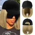thumbnail image 3 of YEKEYI Baseball Cap with Hair Extensions Hat Wig Adjustable Hat Attached Short Straight Synthetic Hairpiece for Women, 3 of 9