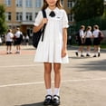 thumbnail image 4 of ATORRE Girls Mini Dress 2026 Stylish Plaid Turn-Down Collar Short Sleeve Flowy Dress Preppy Style Back-to-School Outfits White 7-8 Years, 4 of 9
