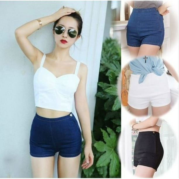 Brand New Sexy Denim Shorts Women Slim High Waist Jeans Tap Short Hot Shorts  Tight Side Button Wash Ladies Short Pants Trousers 