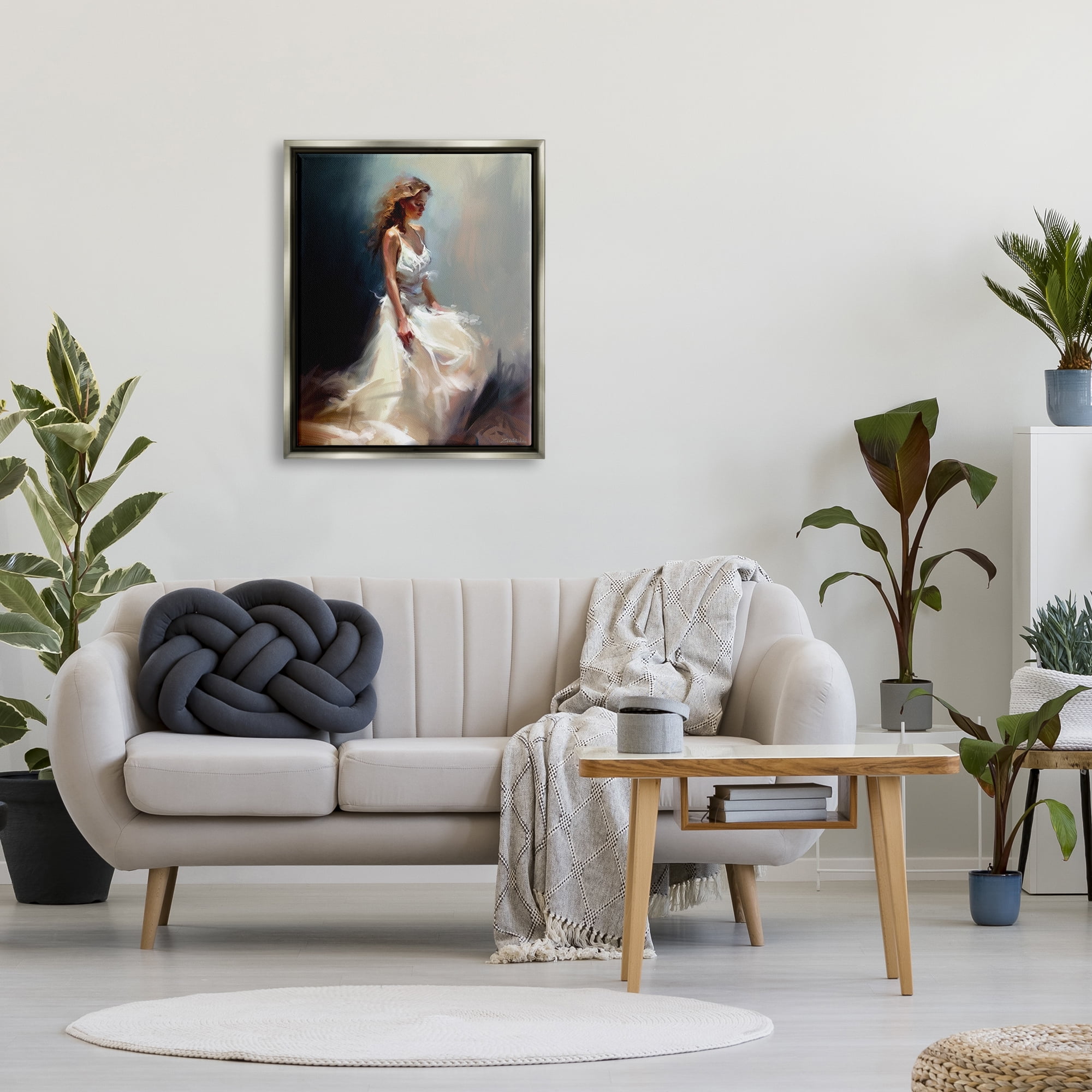 Stupell Industries White Evening Gown Fashion Girl Beauty & Fashion Painting Gray Floater Framed Art Print Wall Art