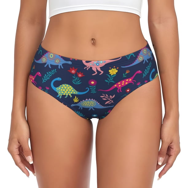 Balery Dinosaur Flowers Ropa Interior de Algodón para Mujer con Dibujo – Braguitas Cómodas y Elásticas, Estilo Clásico-X-Small