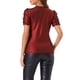 thumbnail image 3 of Camiseta casual de mujer con brillo, cuello redondo, mangas abullonadas y ajuste elástico en color rojo oscuro, 3 of 6