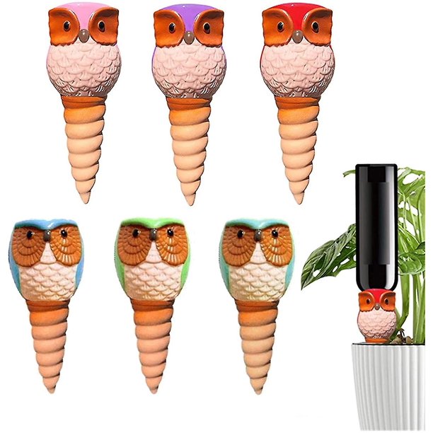 Juego auspicioso de 6 estacas de riego automático para plantas en vacaciones, dispositivos de riego de plantas de terracota para botellas de vino, macetas de riego automático Feliz Sencillez