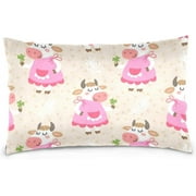 Wellsay Cute Cartoon Pink Cow Velvet Oblong Lumbar Plush Throw Pillow Cover/Shams Cushion Case - 20x30in - Decorative Invisible Zipper Design for Couch Sofa Pillowcase Only