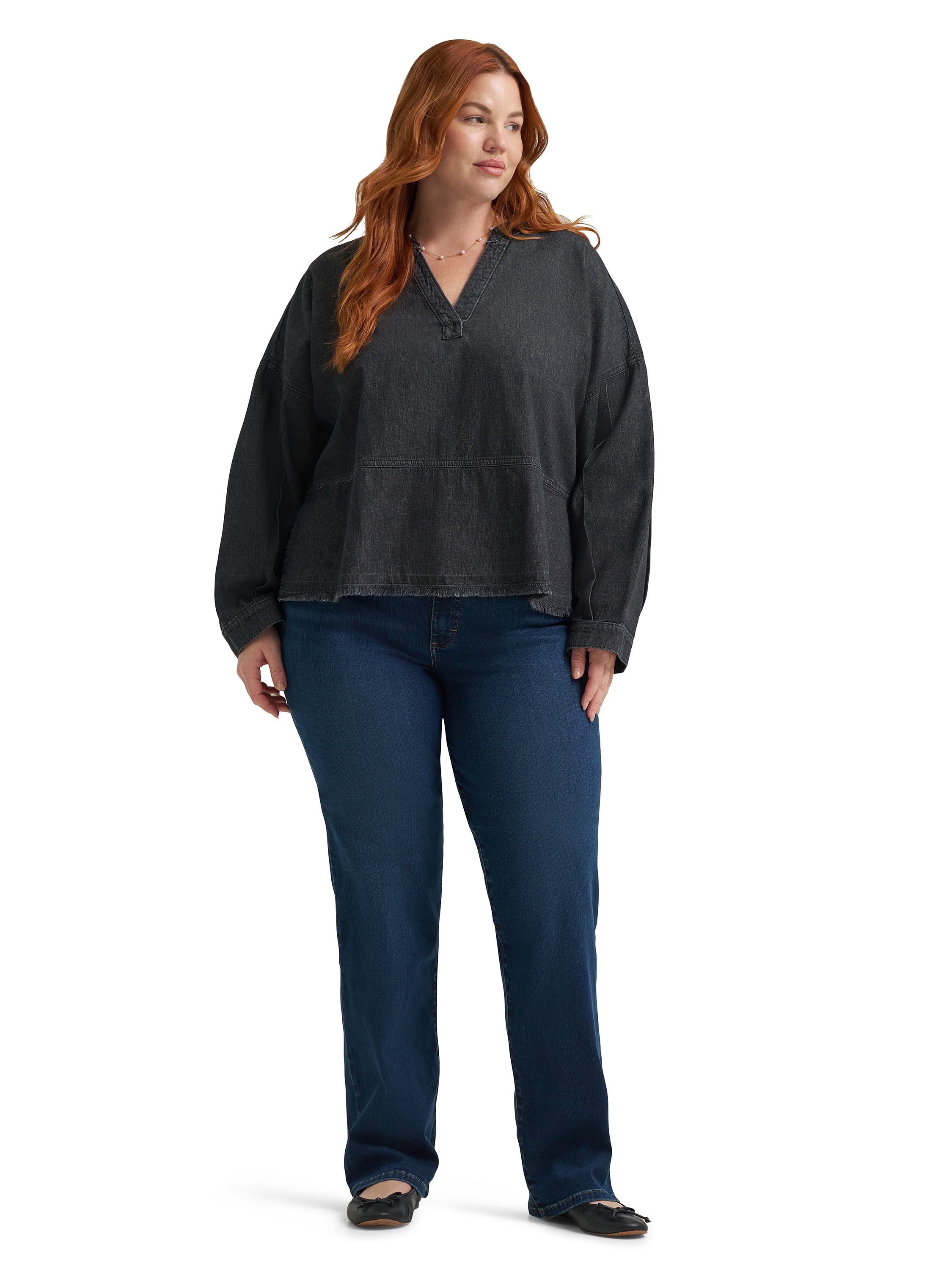 Lee® Women's Plus Long Sleeve Boxy Popover Top