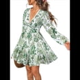 thumbnail image 2 of Vestido de Otoño para Mujer, Cuello en V, Larga, Cintura Elástica, Estilo Bohemio, para Playa, Resort, Floral, Minivestido de Verano Verde XXXL, 2 of 10