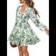 thumbnail image 2 of Vestido de Otoño para Mujer, Cuello en V, Larga, Cintura Elástica, Estilo Bohemio, para Playa, Resort, Floral, Minivestido de Verano Verde L, 2 of 10