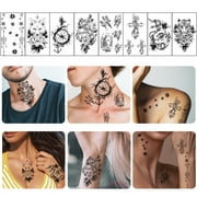 Yazhiji 36 Sheets Temporary Tattoos Stickers, 12 Sheets Fake Half Arm Chest Shoulder Tattoos for Men or Women with 24 Sheets Tiny Black Tattoos