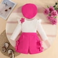 thumbnail image 4 of Juorvia Girls Toddler 3 Piece Outfits Knitted Loose Fitted Flowers Tops Shorts with Matching Beret Hat(18-19 Months,Hot Pink), 4 of 7