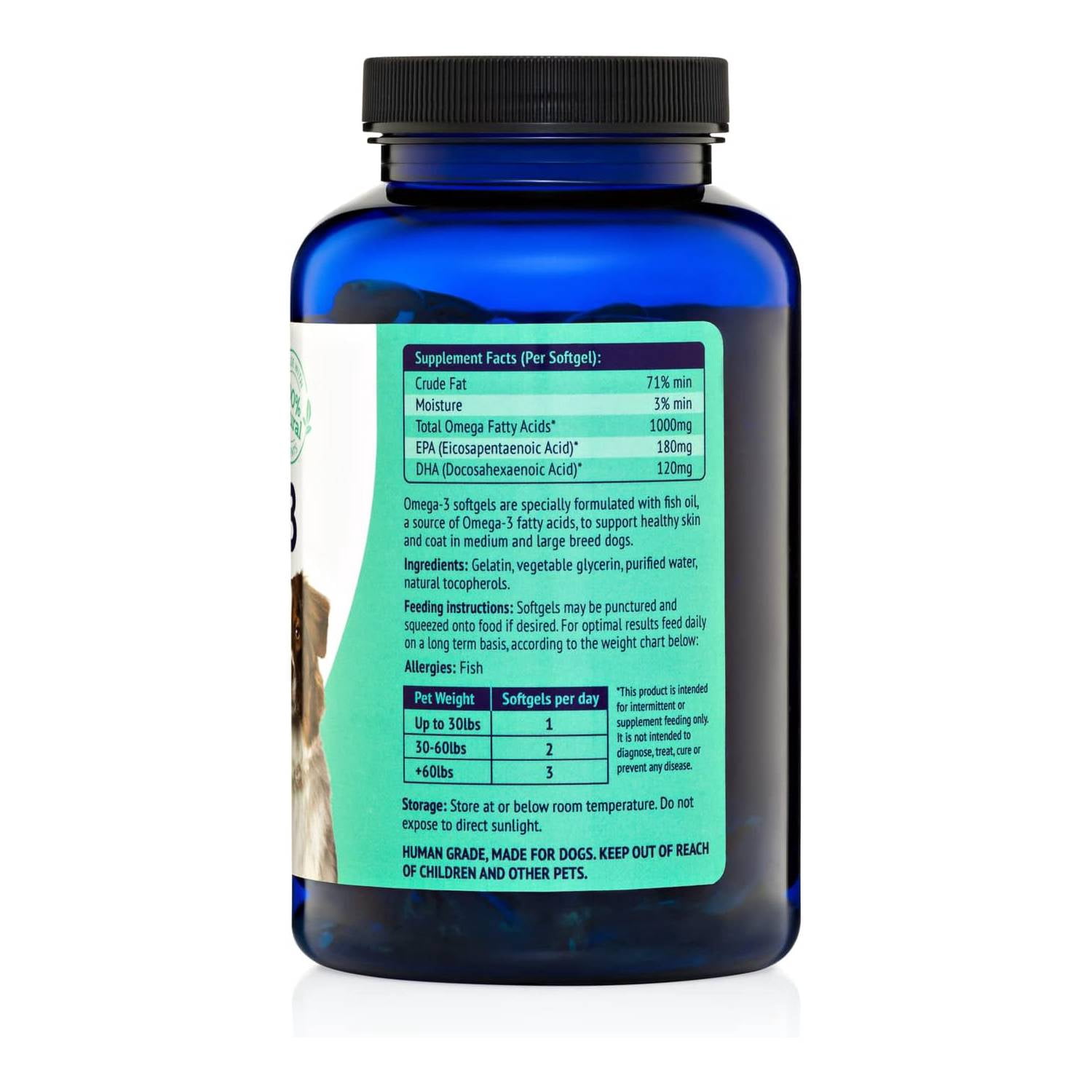 Fish Oil Omega 3 Capsules for Dogs, Skin & Coat, Shedding & Itch Relief, 180ct