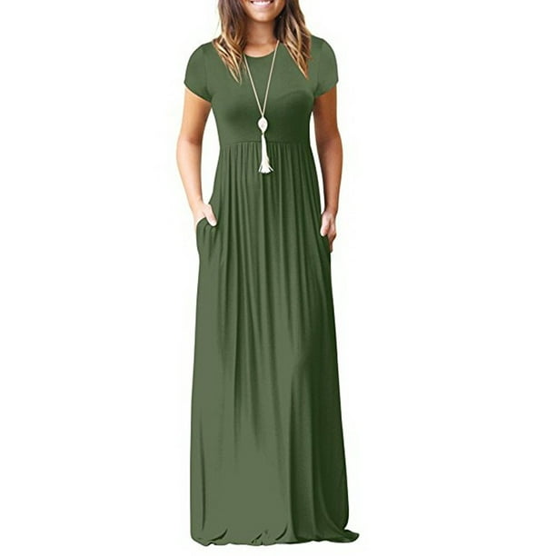 FreshLook - Women's Casual Long Dress Solid Color Short Sleeve Summer ...
