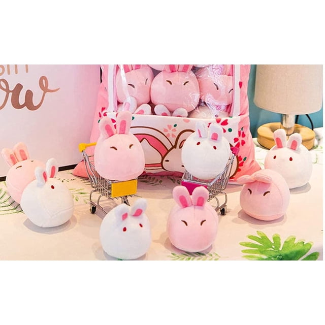 Bolsa de peluche para juguetes con forma de conejito de flor de cerezo con almohada para 8 peluches