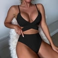 thumbnail image 5 of UTSJKR Women's Solid Color Loose Fit Two Piece Bikini, Wire Free Casual Bathing Suit, Summer Pool Side Basic Swimwear Black XL, 5 of 5