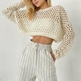 thumbnail image 2 of Women Mesh Fishnet Crop Tops Long Sleeve Crew Neck Sexy Hollow Out Loose Shirts, 2 of 9