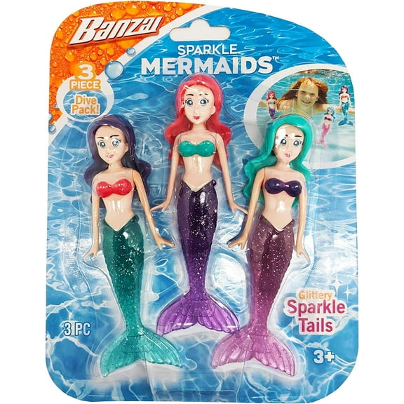 Banzai 3 Piece Sparkle Mermaid Dive Toys - Glittery Sparkle Tails