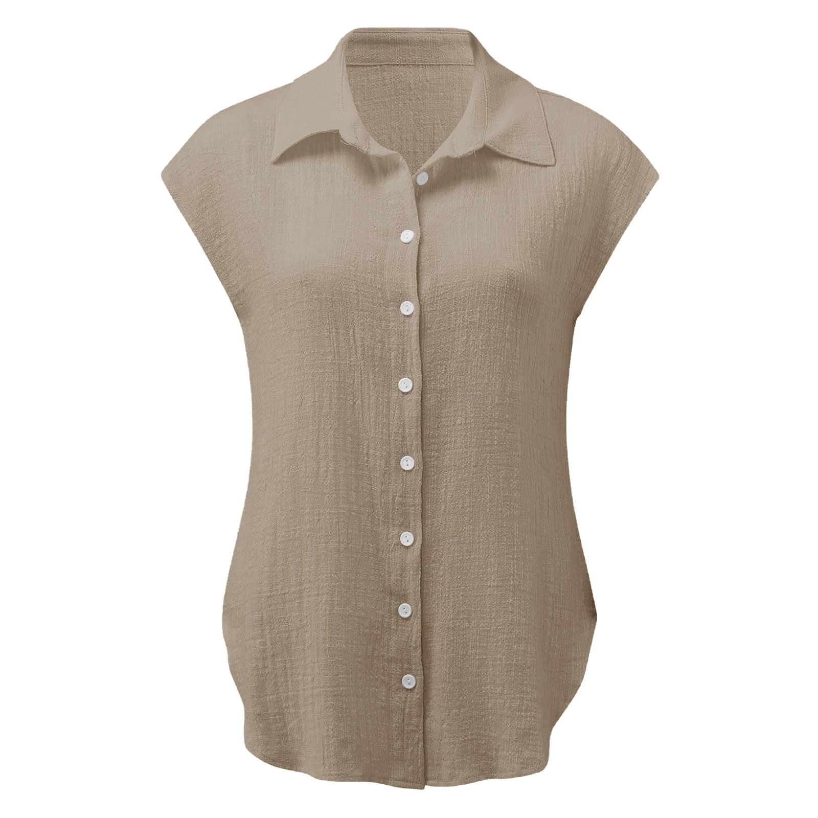 lcziwo Cotton Linen Ladies Shirts Linen Shirts for Women Summer 2024 Button Down Lapel Cap Sleeve Shirt Tops Casual Beach Trendy Cotton Gauze Clothing Khaki XL Walmart