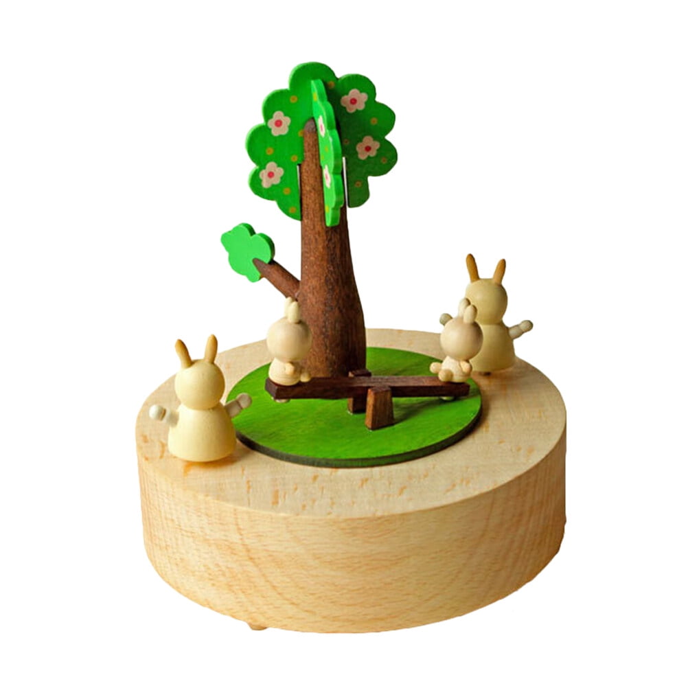 Wind up music box Wooden Moving Cartoon Rabbit Clockwork Music Box