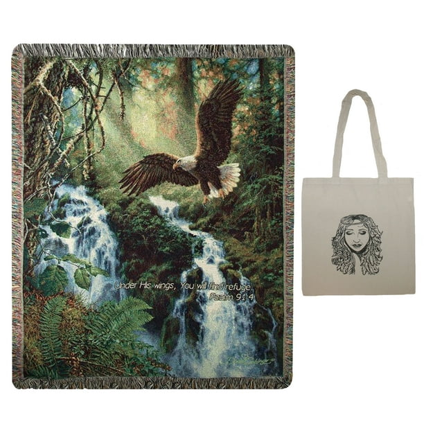 Eagles Flight 50" x 60" Inspirational Tapestry Throw Blanket & Angel