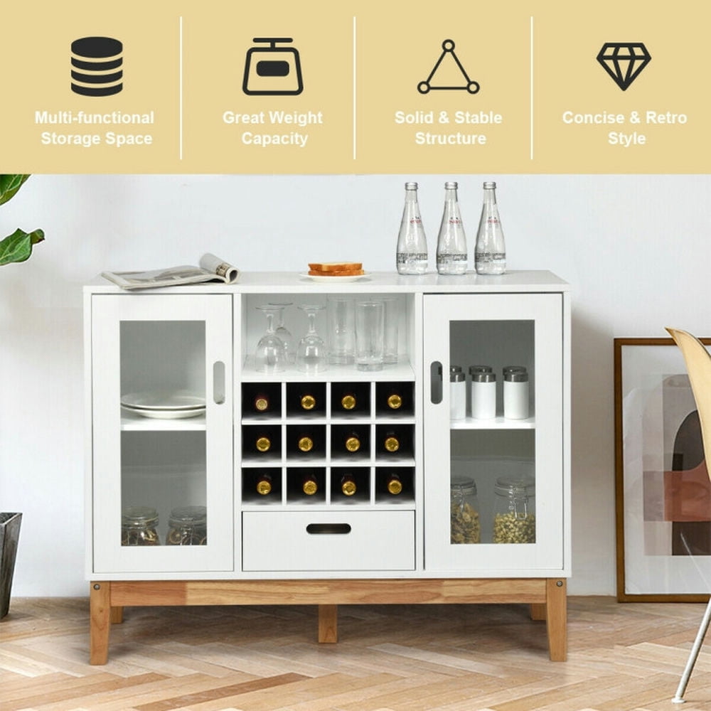 Finihen Kitchen Storage Cabinet, Buffet Sideboard, Wood Wine Storage Cabinet Sideboard Console Buffet Server, for Dining Room, Kitchen, Living Room, White Finihen Kitchen Storage Cabinet, Buffet Sideboard, Wood Wine Storage Cabinet Sideboard Console Buffet Server, for Dining Room, Kitchen, Living Room, White