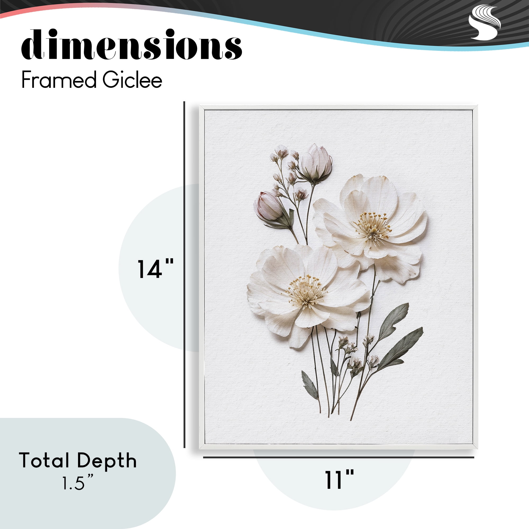 Elegant Pressed Flowers White Framed Giclee Art, design by Lettered and Lined