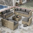 thumbnail image 3 of UDPATIO 9 Pieces Outdoor Patio Furniture Set with 44" Fire Pit Table, Outdoor Wicker Patio Conversation Set with Cushions for Backyard, Porch, Garden(Dark Gray), 3 of 5